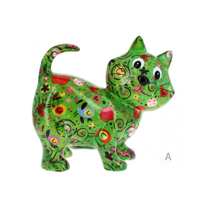 SALVADANAIO GATTO KIKI M VERDE DECORO UCCELLINI