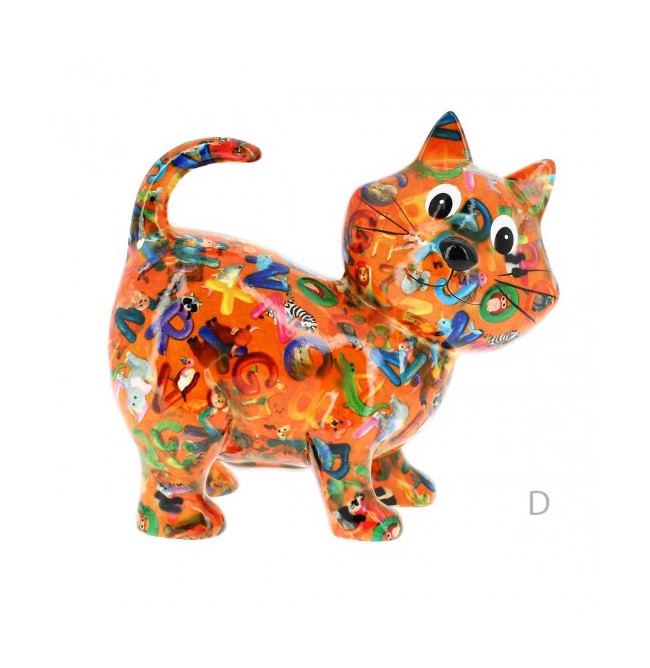 SALVADANAIO GATTO KIKI M ARANCIO DECORO LETTERE