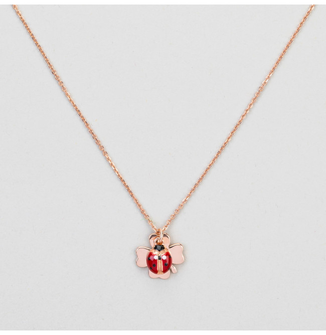 COLLANA COCCINELLA SU QUADRIFOGLIO