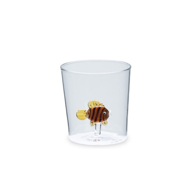 BICCHIERE DECORO PESCE MARRONE