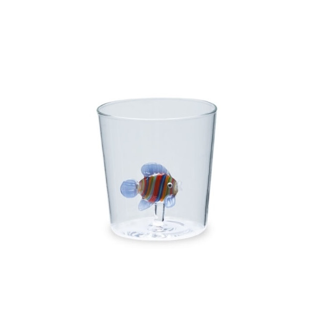 BICCHIERE DECORO PESCE AZZURRO