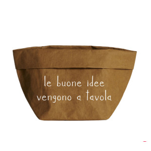 CONTENITORE IN CELLULOSA "LE BUONE IDEE VENGONO A TAVOLA" 15x15 AVANA
