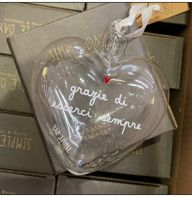 PALLINA CUORE 11CM "GRAZIE DI ESSERCI SEMPRE"