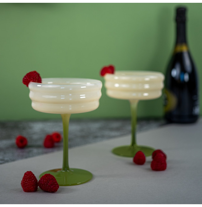 SET 2 CALICI CHAMPAGNE IN VETRO - BIANCO VERDE