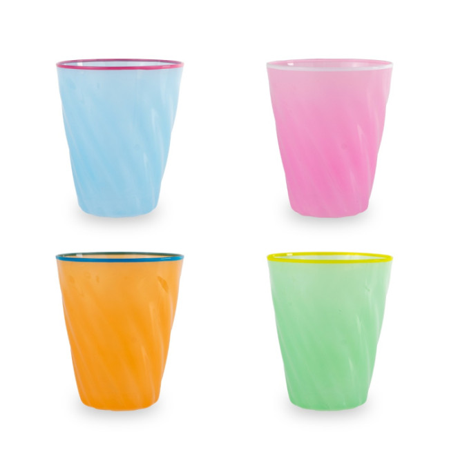 SET 4 BICCHIERI IN VETRO CON BORDI COLORATI