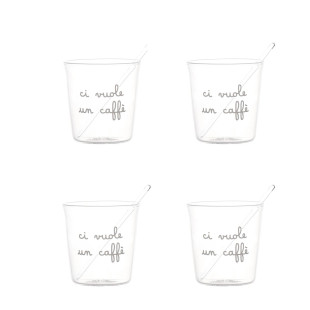 SET 4 TAZZINE "CI VUOLE UN CAFFE'" DECORO BIANCO