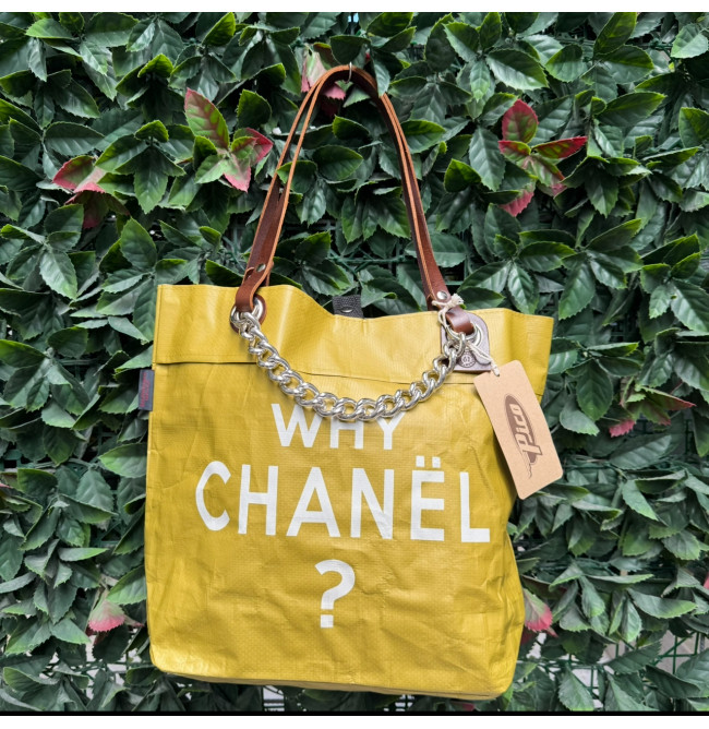 BORSA MANIFATTURE PICO - CHANEL GIALLO OCRA SCRITTA BIANCA