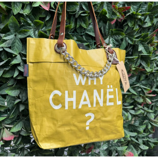 BORSA MANIFATTURE PICO - CHANEL GIALLO OCRA SCRITTA BIANCA