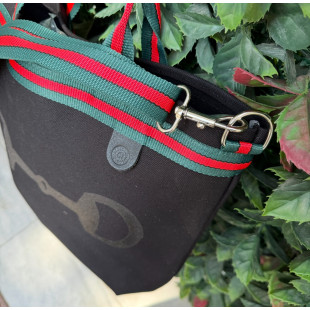 BORSA MANIFATTURE PICO - STRIPES CANVAS NERA SCRITTA NERA