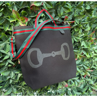 BORSA MANIFATTURE PICO - STRIPES CANVAS NERA SCRITTA NERA