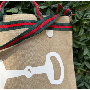 BORSA MANIFATTURE PICO - STRIPES CANVAS NEUTRO SCRITTA BIANCA