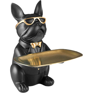 SCULTURA BULLDOG SEDUTO PORTA OGGETTI NERO