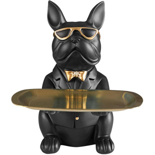 SCULTURA BULLDOG SEDUTO PORTA OGGETTI NERO
