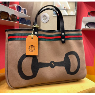 BORSA MANIFATTURE PICO - BAGUETTE CANVAS STRIPES FANGO