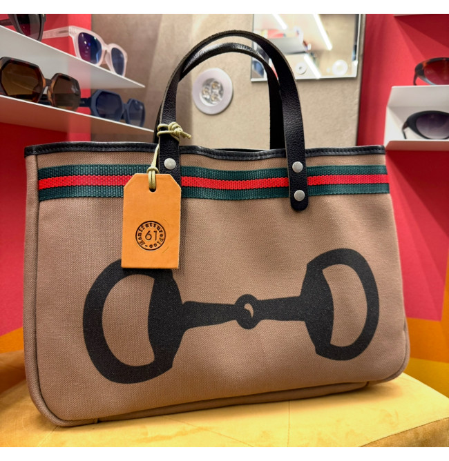 BORSA MANIFATTURE PICO - BAGUETTE CANVAS STRIPES FANGO