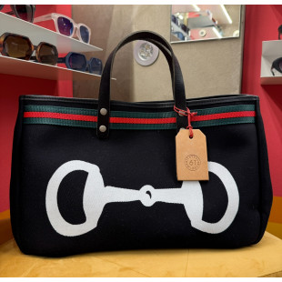 BORSA MANIFATTURE PICO - BAGUETTE CANVAS STRIPES NERA