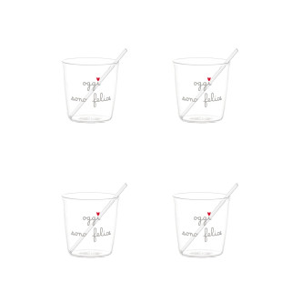 SET 4 TAZZINE "OGGI SONO FELICE" DECORO BIANCO