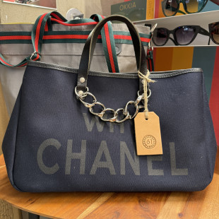 BORSA MANIFATTURE PICO - BAGUETTE CANVAS CHANEL BLU NOTTE
