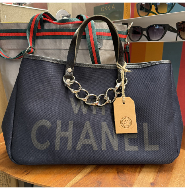 BORSA MANIFATTURE PICO - BAGUETTE CANVAS CHANEL BLU NOTTE