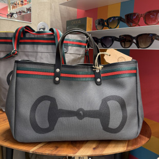 BORSA MANIFATTURE PICO - BAGUETTE CANVAS STRIPES GRIGIA
