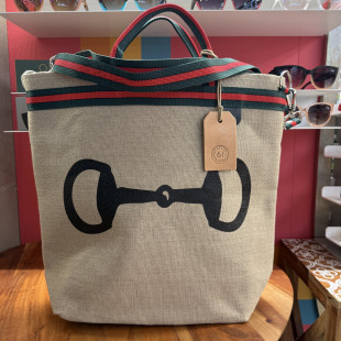 BORSA MANIFATTURE PICO - STRIPES CANVAS NEUTRO STAFFA NERA