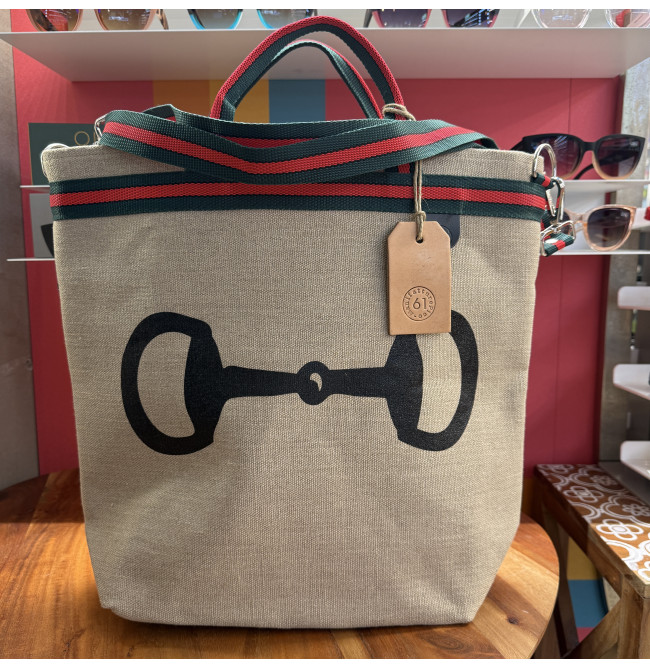 BORSA MANIFATTURE PICO - STRIPES CANVAS NEUTRO STAFFA NERA