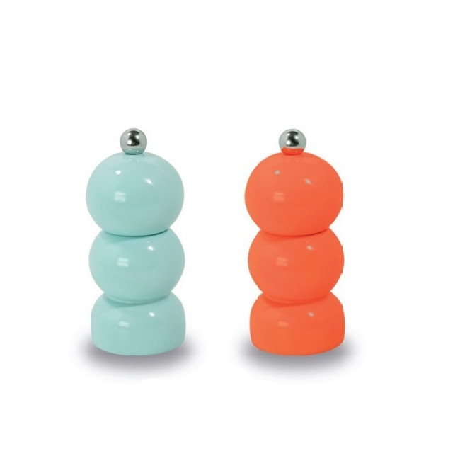 SET MACINA SALE E PEPE IN LEGNO - ARANCIO E AZZURRO