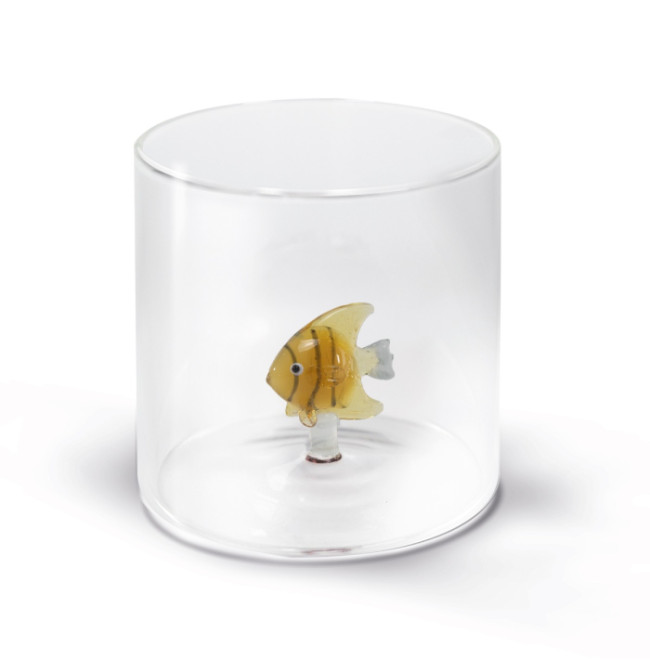 BICCHIERE DECORO PESCE ORO