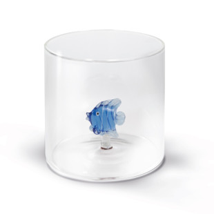 BICCHIERE DECORO PESCE AZZURRO