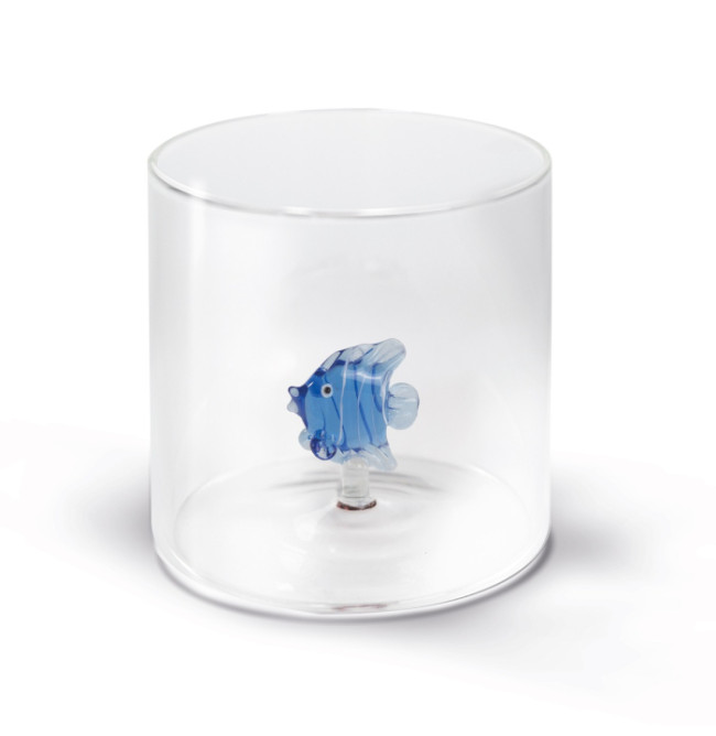 BICCHIERE DECORO PESCE AZZURRO