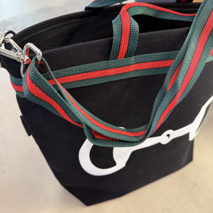 BORSA MANIFATTURE PICO - STRIPES CANVAS NERA SCRITTA BIANCA