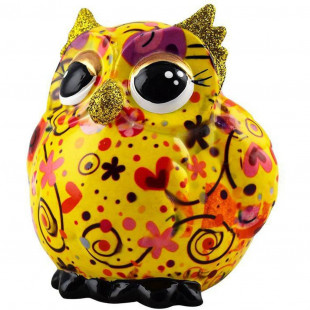 SALVADANAIO GUFO OLIVE M GIALLO DECORO UCCELLINI