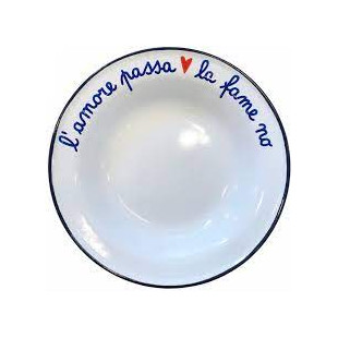 PIATTO SMALTATO "L'AMORE PASSA LA FAME NO"