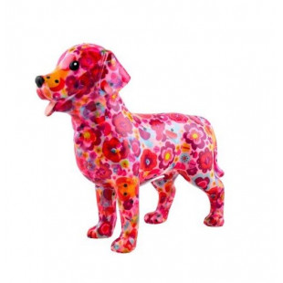 SALVADANAIO LABRADOR SHOPHIE M FUCSIA DECORO FIORI