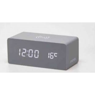 OROLOGIO-SVEGLIA IN LEGNO A LED - RICARICA SMARTPHONE GRIGIA