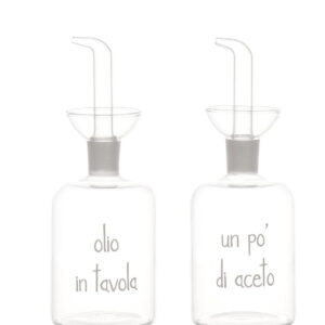 SET "OLIO IN TAVOLA-UN PO' DI ACETO" 250ML DECORO BIANCO