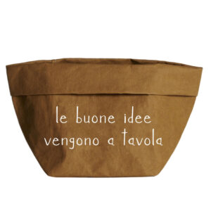 CONTENITORE IN CELLULOSA "LE BUONE IDEE VENGONO A TAVOLA" 15x15 AVANA