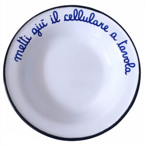 PIATTO SMALTATO "METTI GIU' IL CELLULARE A TAVOLA"