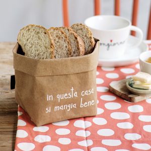 CONTENITORE IN CELLULOSA "IN QUESTA CASA SI MANGIA BENE" 15x15 AVANA