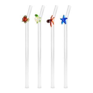 SET 4 CANNUCCE VETRO - DECORO ANIMALI MARINI