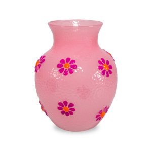 VASO IN VETRO CON DECORAZIONE ESTERNA - ROSA