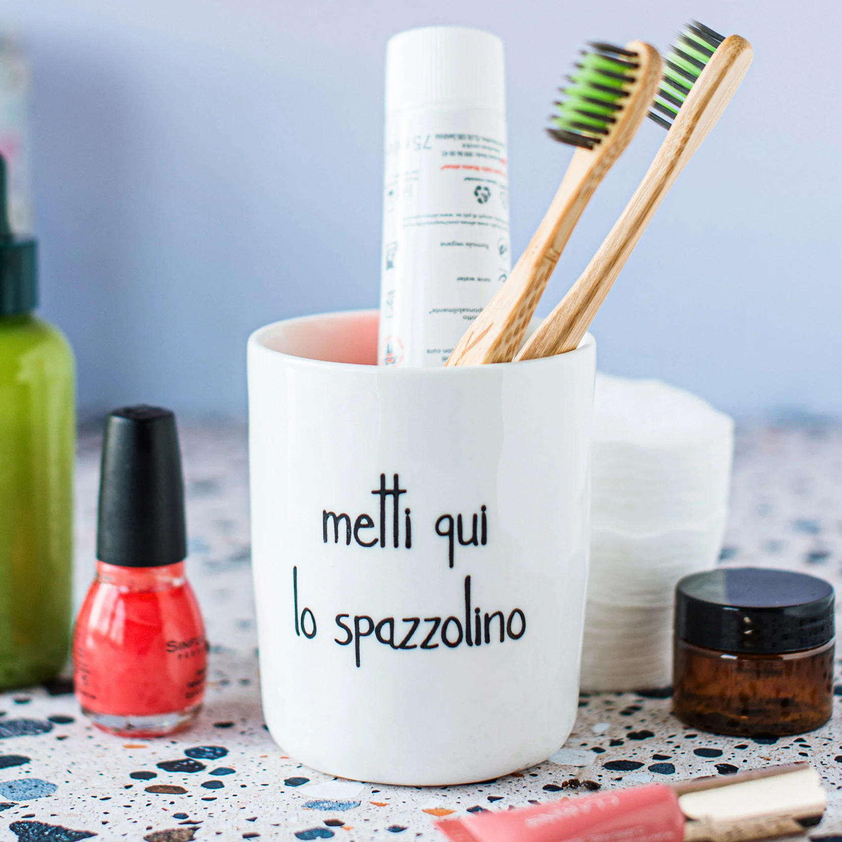 PORTASPAZZOLINO "METTI QUI LO SPAZZOLINO"