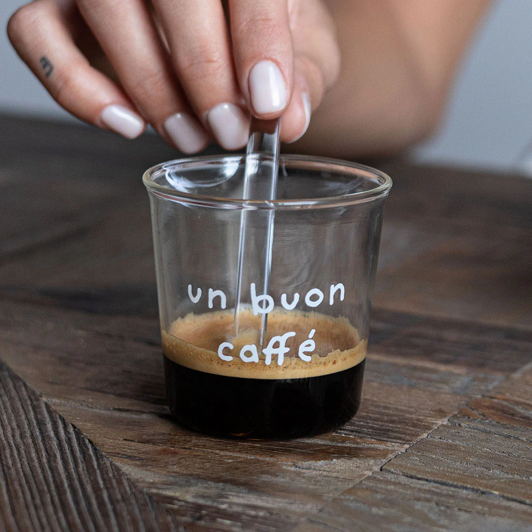 SET 4 TAZZINE "UN BUON CAFFE'" DECORO BIANCO