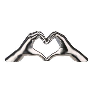 SCULTURA MANI A CUORE ARGENTO OPACO