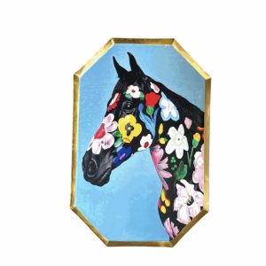VASSOIO METALLO CAVALLO CON FIORI